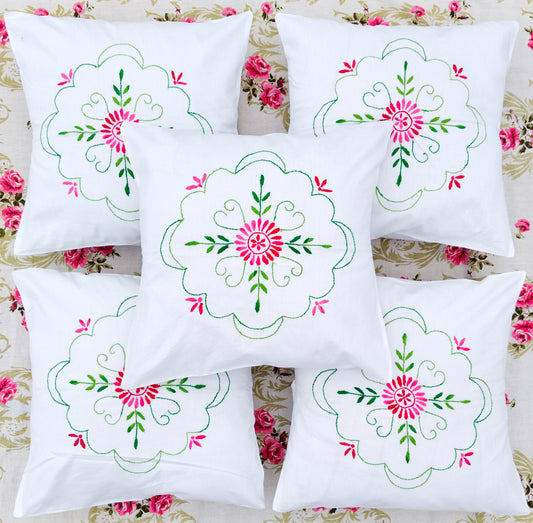 Hand Embroidered Cotton Cushion Covers (Set of 5)