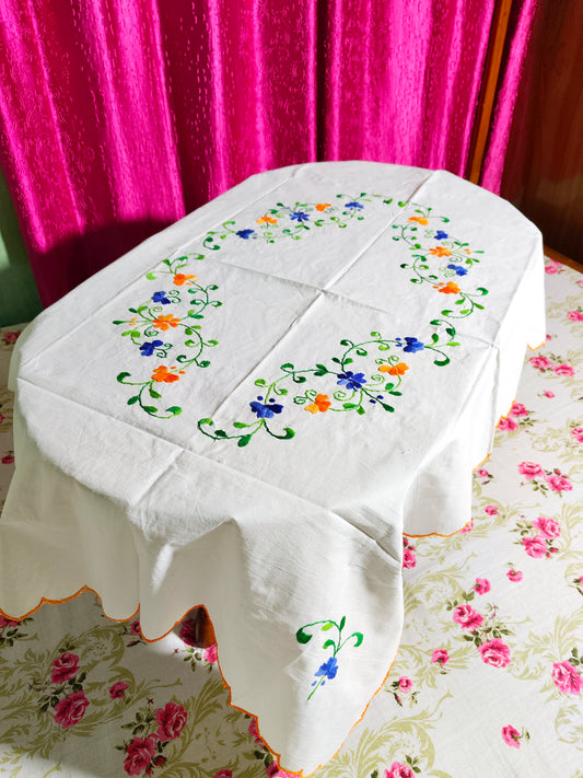 Hand Embroidered Floral Table Cover