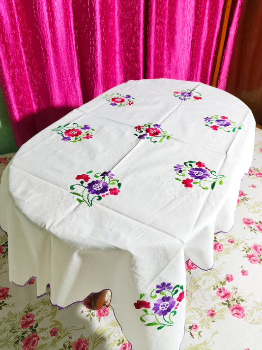 Hand Embroidered Floral Table Cover