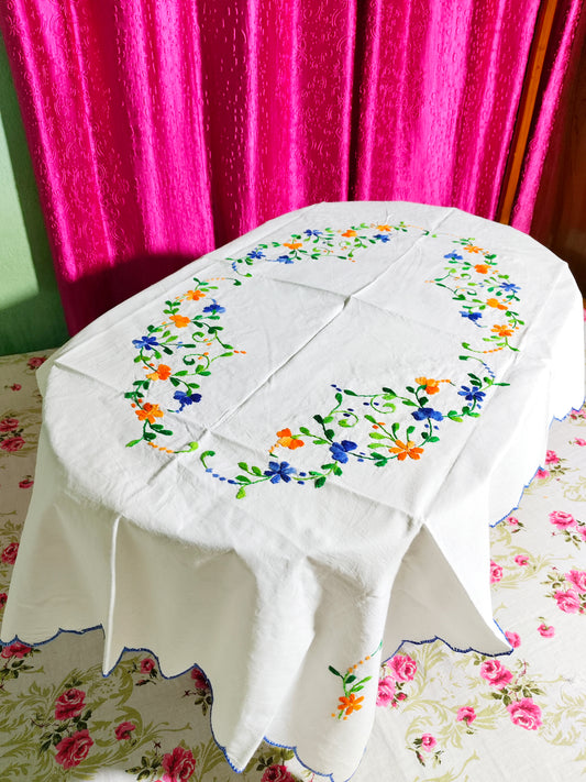 Hand Embroidered Floral Table Cover