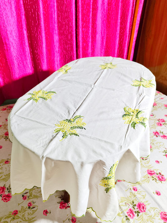 Hand Embroidered Floral Table Cover
