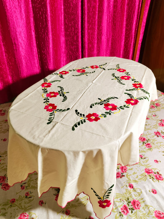 Hand Embroidered Floral Table Cover