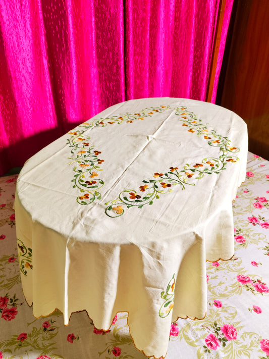 Hand Embroidered Floral Table Cover