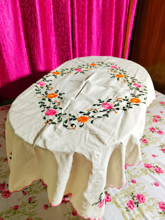 Hand Embroidered Floral Table Cover