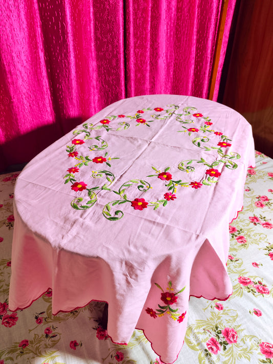 Hand Embroidered Floral Table Cover