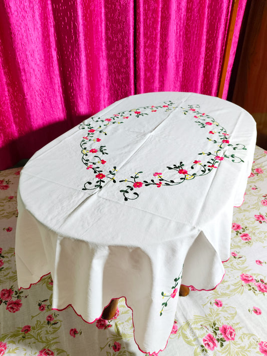 Hand Embroidered Floral Table Cover