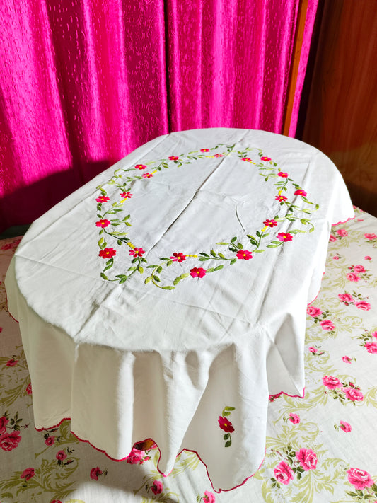 Hand Embroidered Floral Table Cover