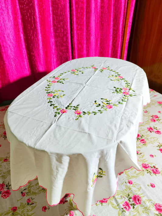 Hand Embroidered Floral Table Cover