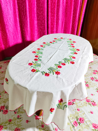 Hand Embroidered Floral Table Cover
