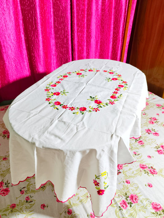 Hand Embroidered Floral Table Cover