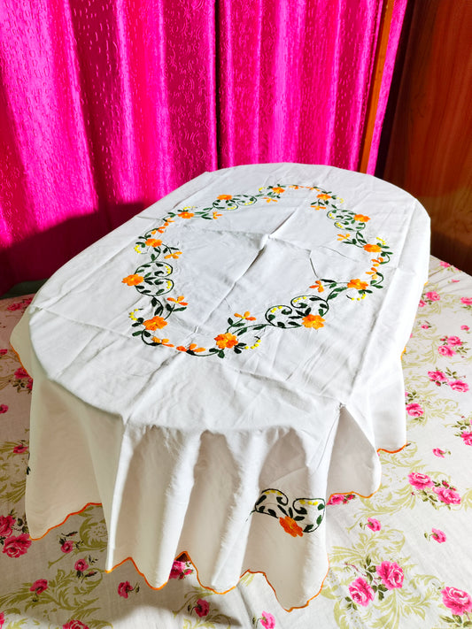 Hand Embroidered Floral Table Cover