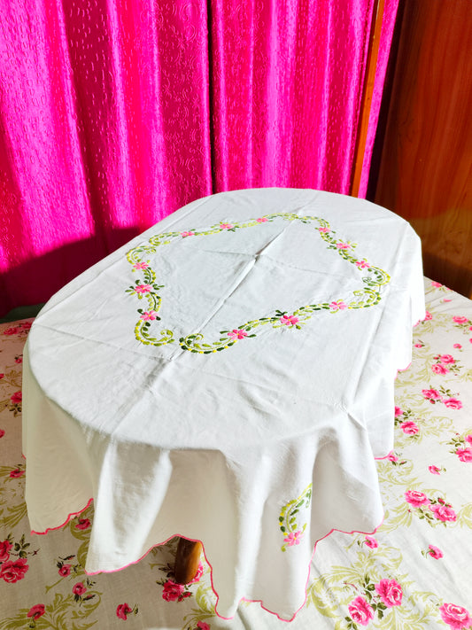 Hand Embroidered Floral Table Cover