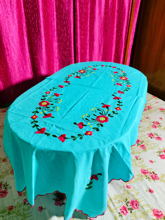 Hand Embroidered Floral Table Cover