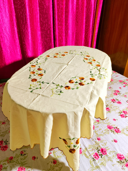 Hand Embroidered Floral Table Cover