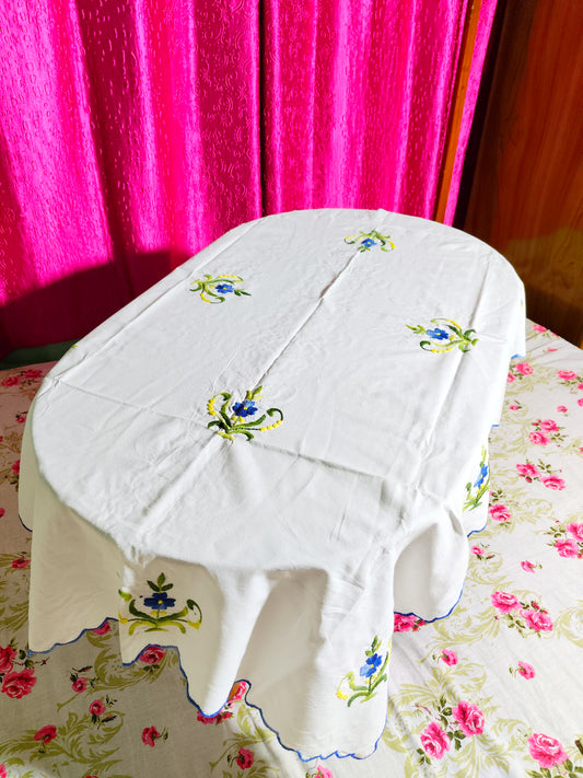 Hand Embroidered Floral Table Cover