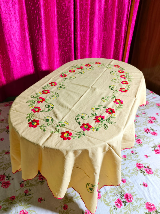 Hand Embroidered Floral Table Cover