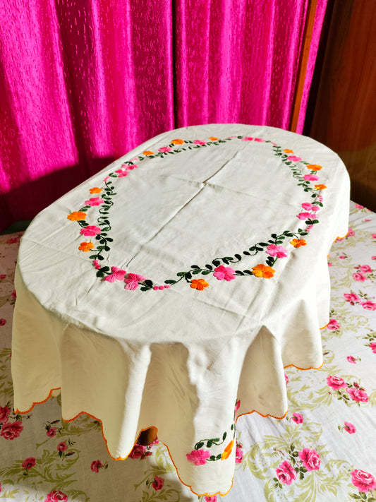 Hand Embroidered Floral Table Cover