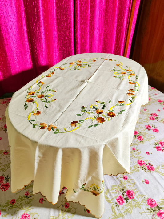 Hand Embroidered Floral Table Cover