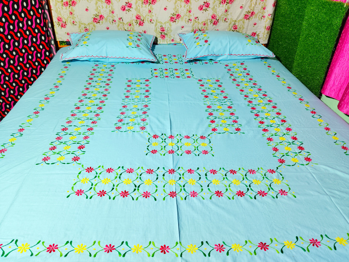Chikonwala's Hand Embroidered Floral Design Bedsheet