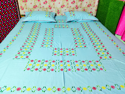 Chikonwala's Hand Embroidered Floral Design Bedsheet