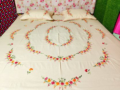 Chikonwala's Hand Embroidered Floral Design Bedsheet