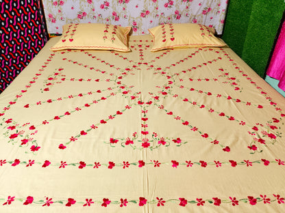 Chikonwala's Hand Embroidered Floral Design Bedsheet