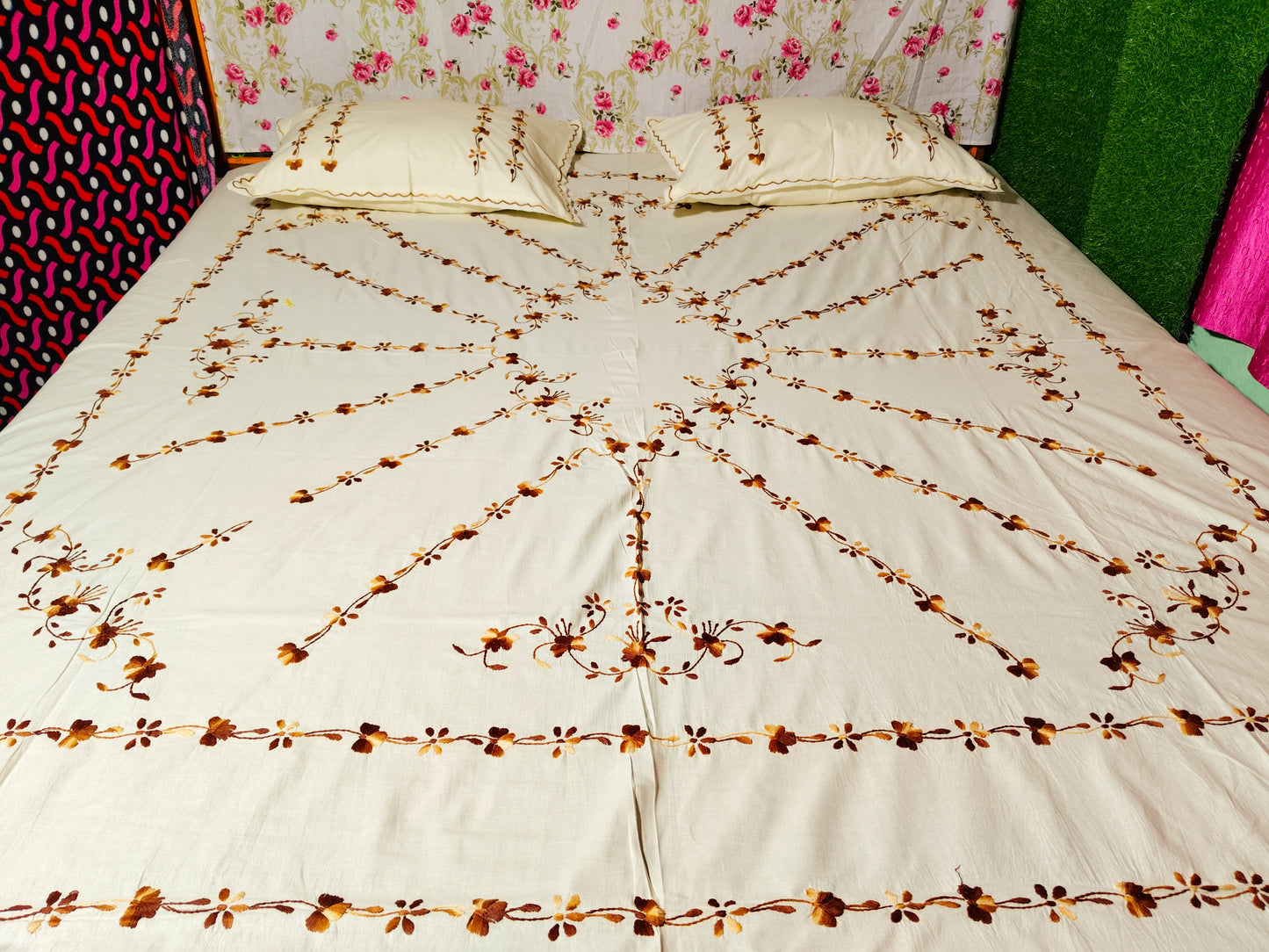 Chikonwala's Hand Embroidered Floral Design Bedsheet