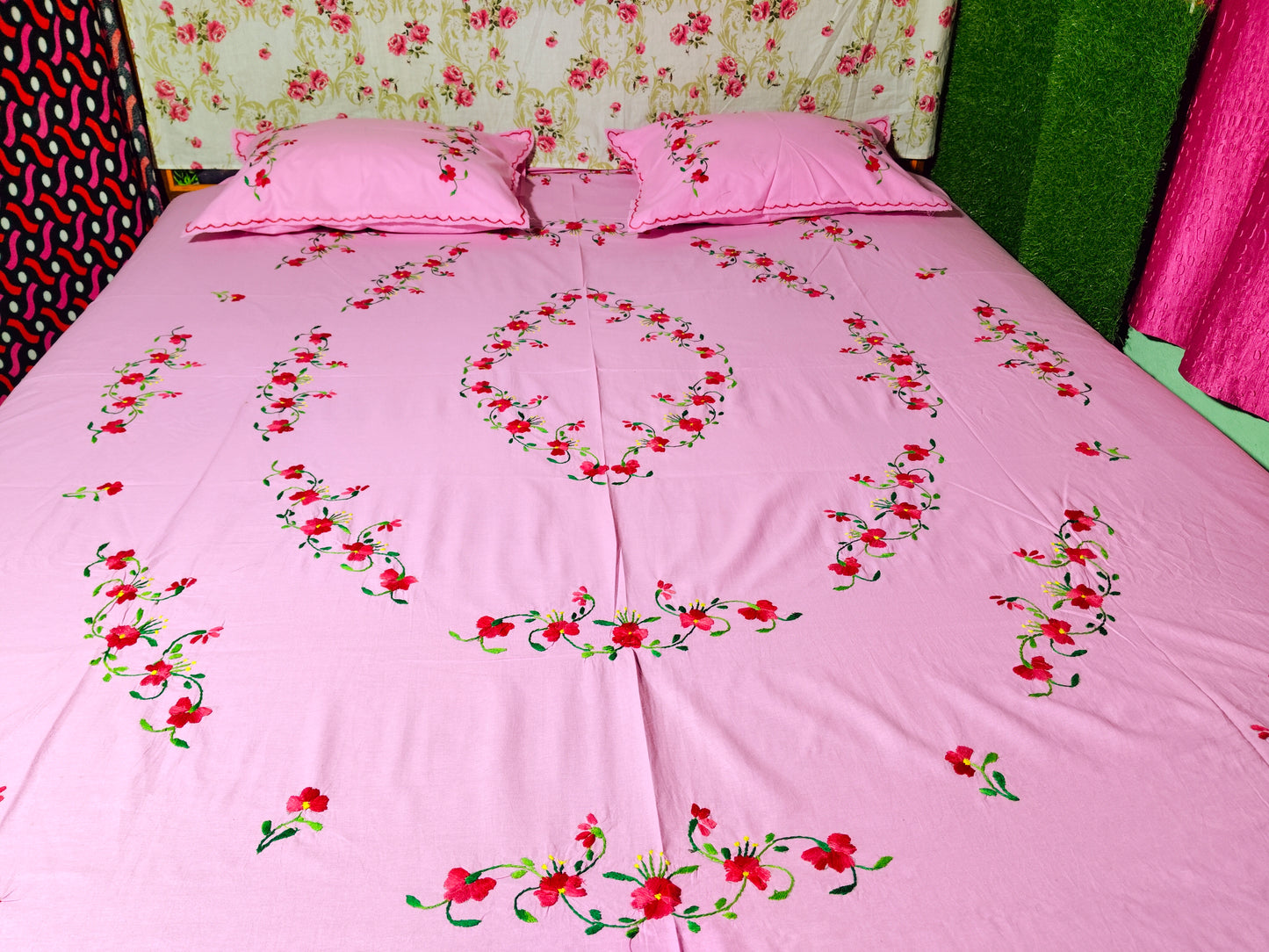 Chikonwala's Hand Embroidered Floral Design Bedsheet