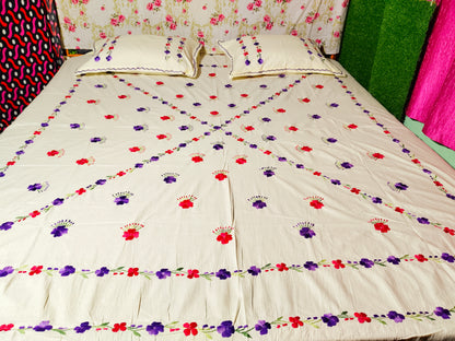 Chikonwala's Hand Embroidered Floral Design Bedsheet