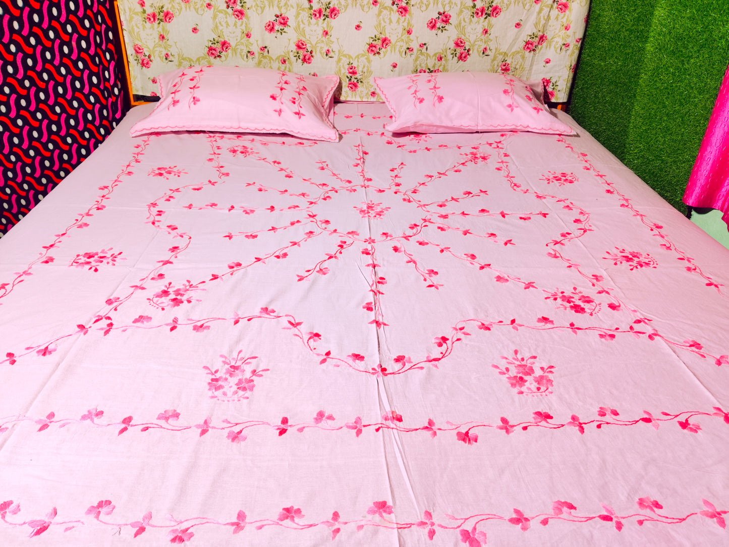 Chikonwala's Hand Embroidered Floral Design Bedsheet