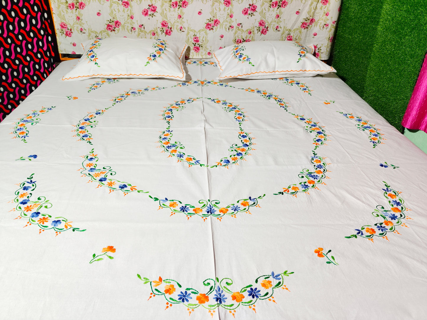 Chikonwala's Hand Embroidered Floral Design Bedsheet