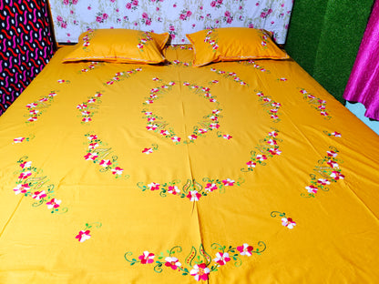 Chikonwala's Hand Embroidered Floral Design Bedsheet