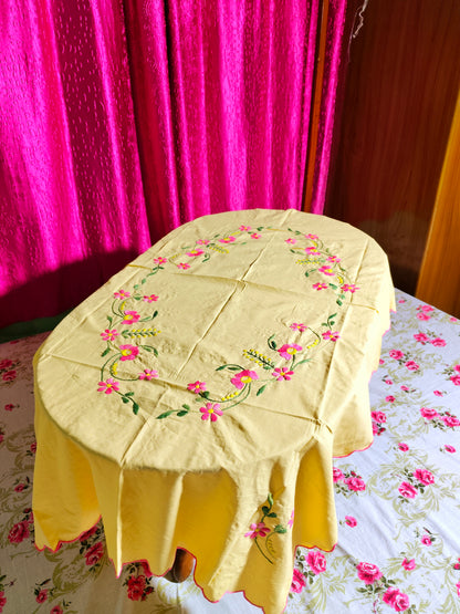 Hand Embroidered Floral Table Cover