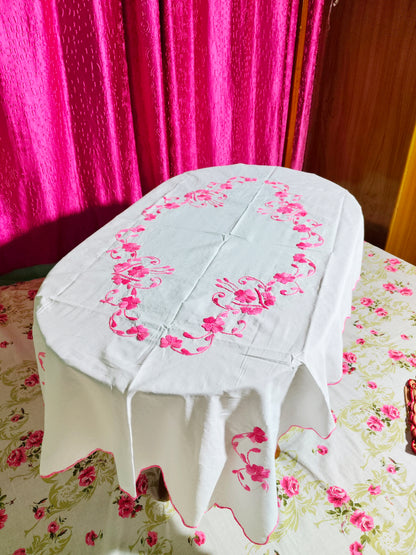 Hand Embroidered Floral Table Cover