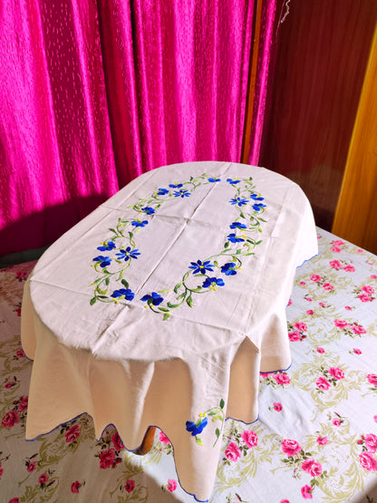 Hand Embroidered Floral Table Cover