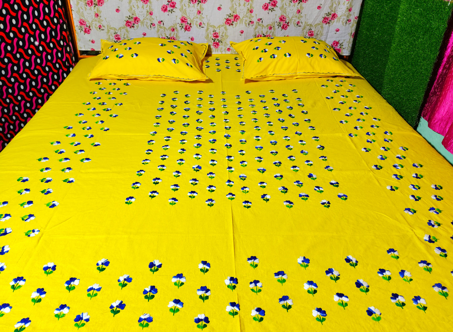 Chikonwala's Hand Embroidered Floral Design Bedsheet
