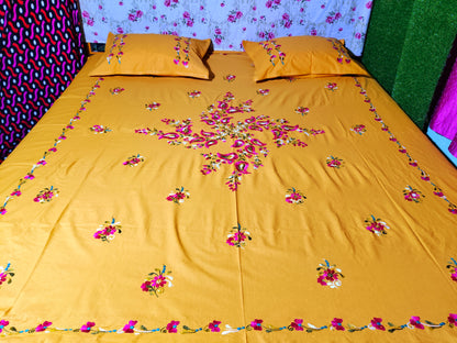 Chikonwala's Hand Embroidered Floral Design Bedsheet