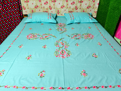 Chikonwala's Hand Embroidered Floral Design Bedsheet