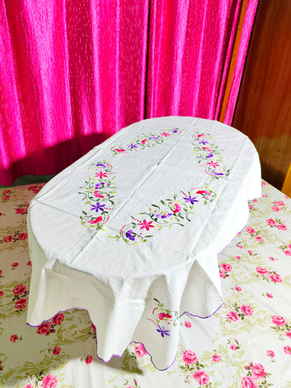 Hand Embroidered Floral Table Cover
