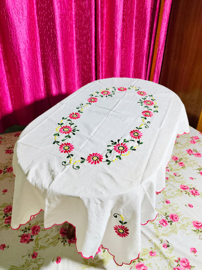 Hand Embroidered Floral Table Cover