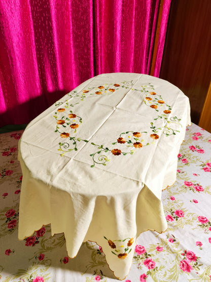 Hand Embroidered Floral Table Cover