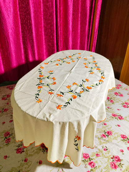 Hand Embroidered Floral Table Cover