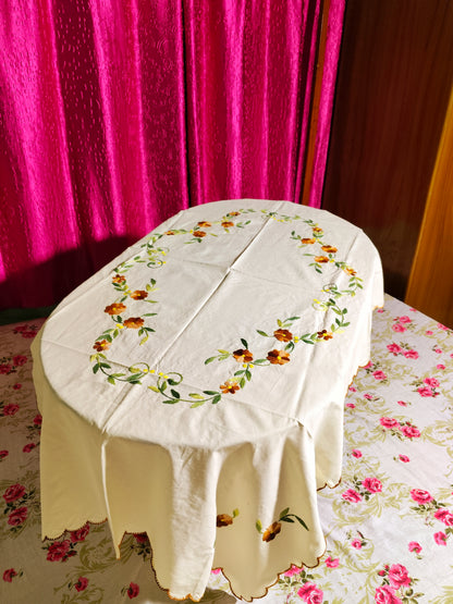Hand Embroidered Floral Table Cover