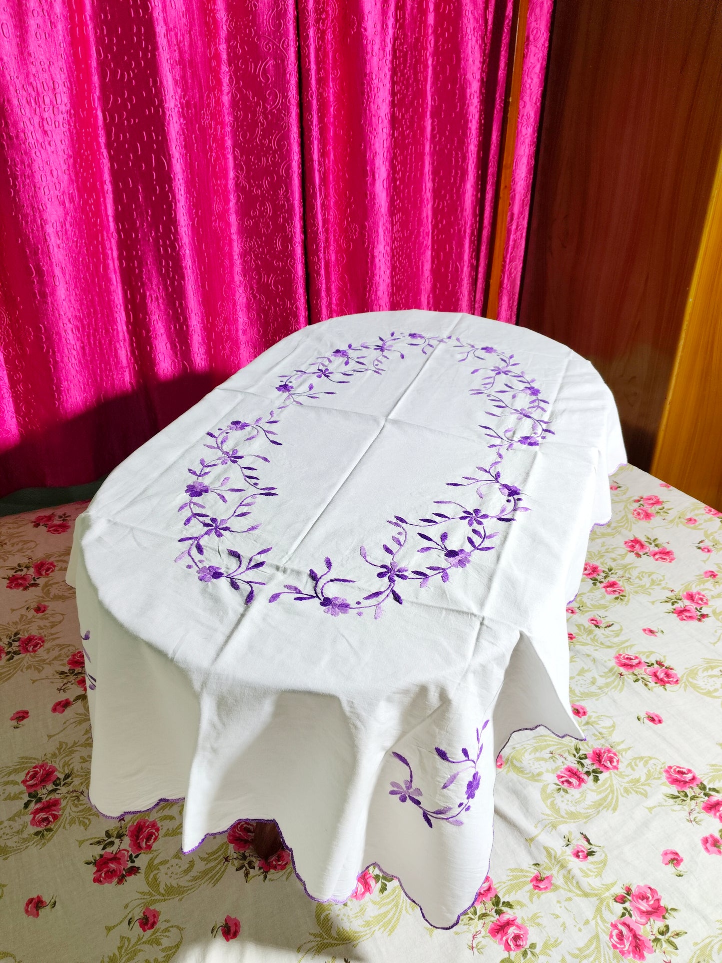 Hand Embroidered Floral Table Cover