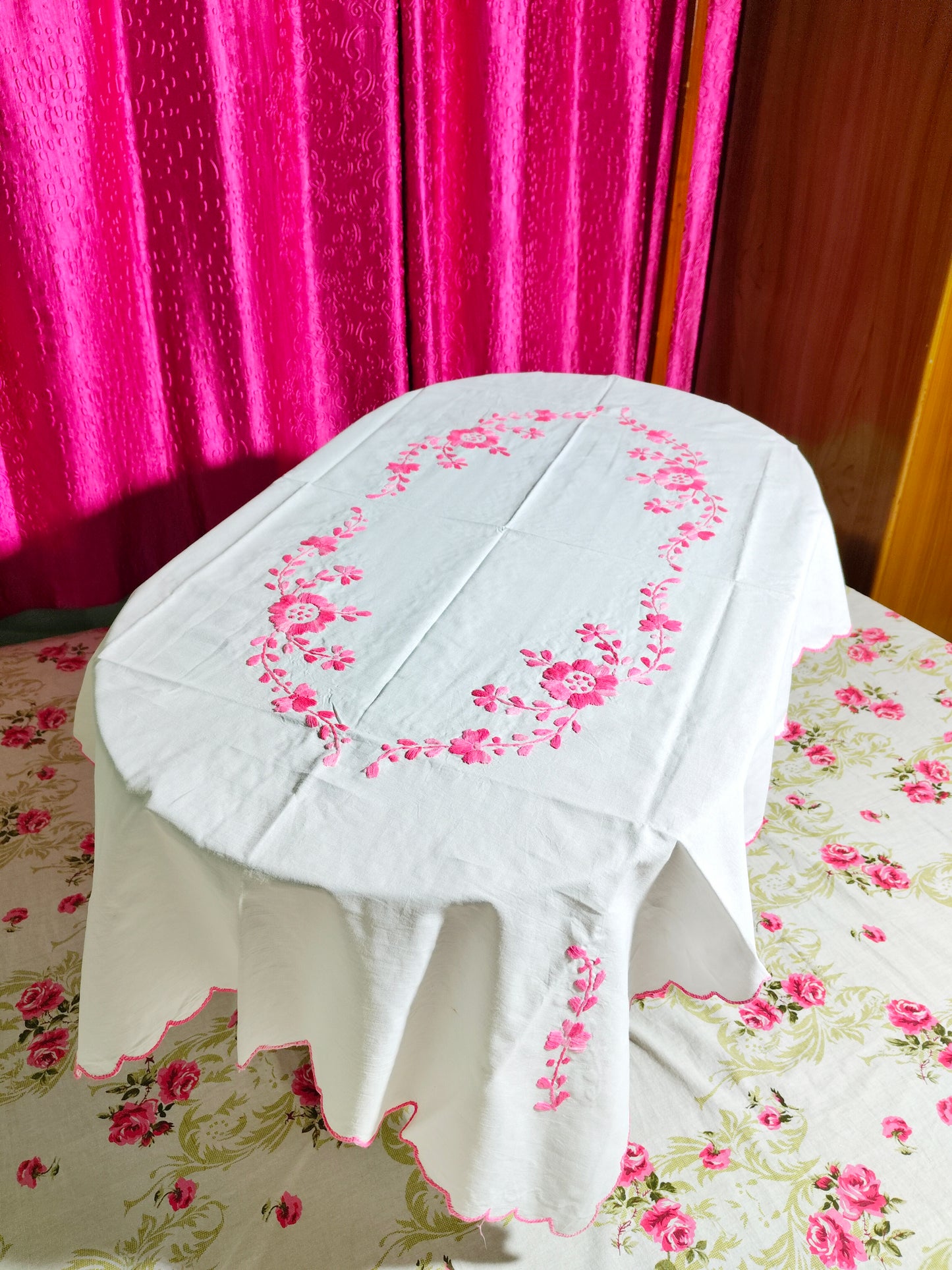 Hand Embroidered Floral Table Cover