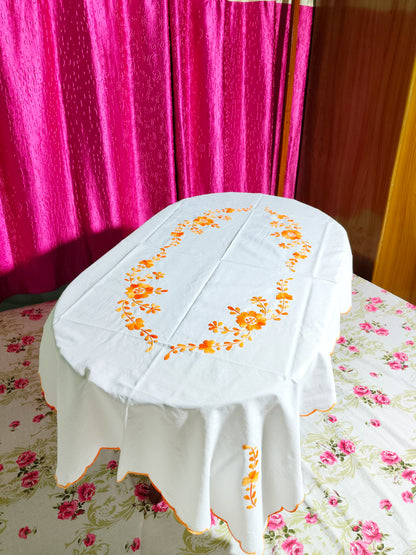 Hand Embroidered Floral Table Cover
