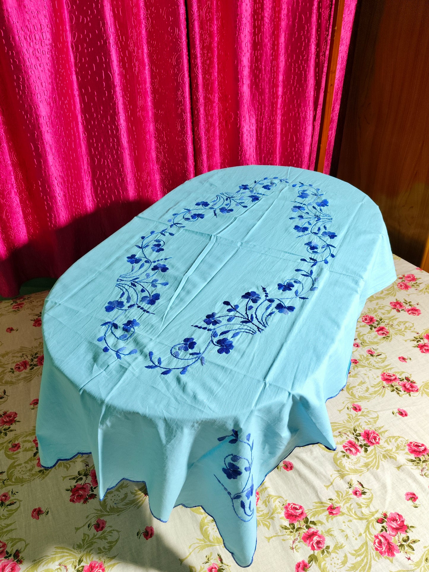 Hand Embroidered Floral Table Cover