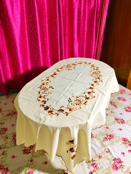 Hand Embroidered Floral Table Cover