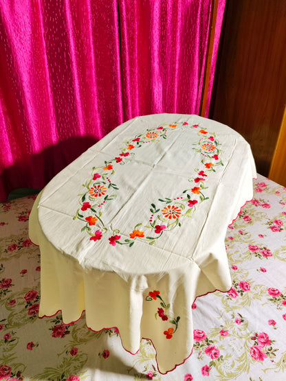 Hand Embroidered Floral Table Cover