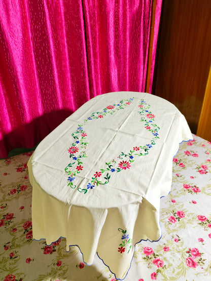 Hand Embroidered Floral Table Cover